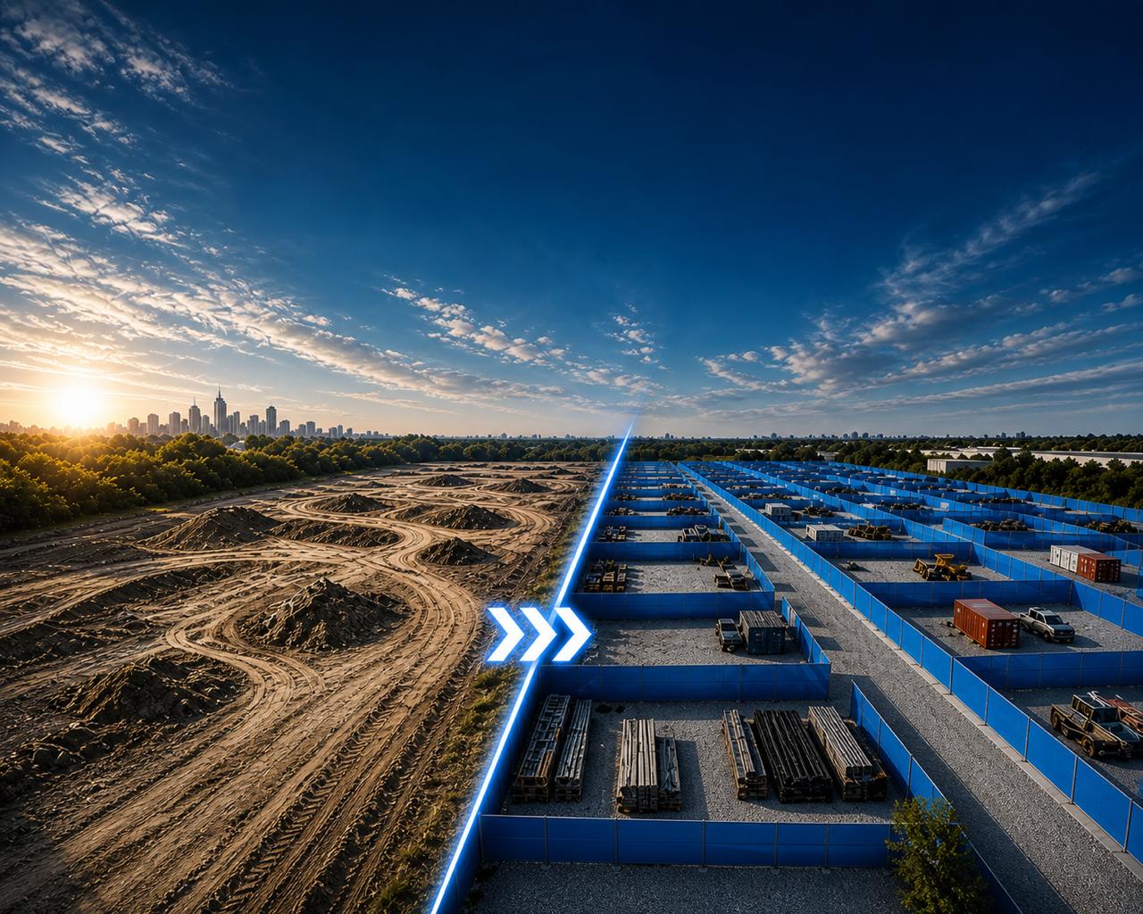 Contractor storage yard - raw land transformed into organized outdoor storage
